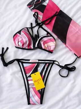 Pink Multi-Striped Bikini Set